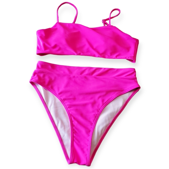 MOSHENGQI Women High Wasited Bikini Shoulder Strap 2 Piece High Cut String - Picture 3 of 6